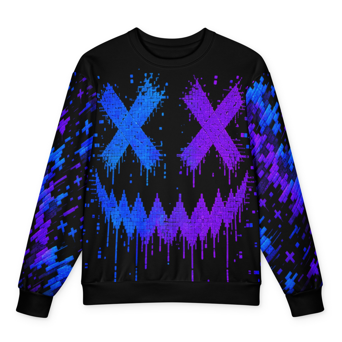 Mean Mug World Frozen Fiends STATIC Signature Sweatshirt with blue and purple glitch graphics