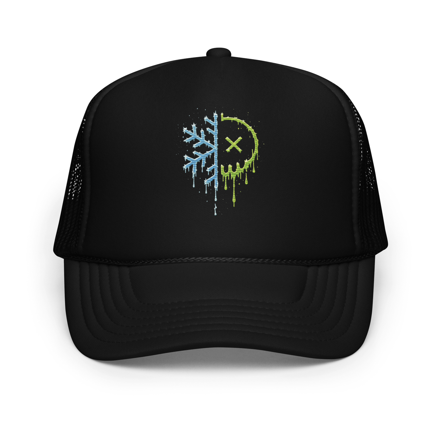 Mean Mug Dual Limited snapback featuring a half Toxic District and half Frozen Fiends embroidered logo