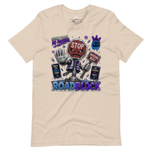 ROADBLOCK Frozen Stop Sign graphic t-shirt from Frozen Fiends by Mean Mug World