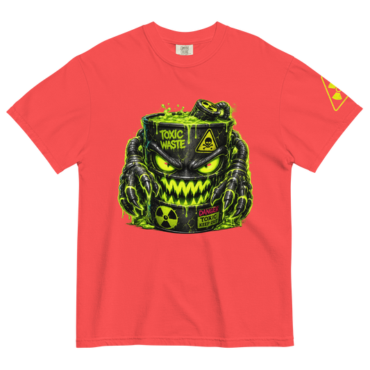 Mean Mug World HAZMAT Toxic Waste Barrel Deluxe Tee featuring original Toxic District character artwork