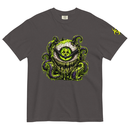 Mean Mug World HAVOC Biohazard Eye Deluxe Tee featuring original Toxic District character artwork