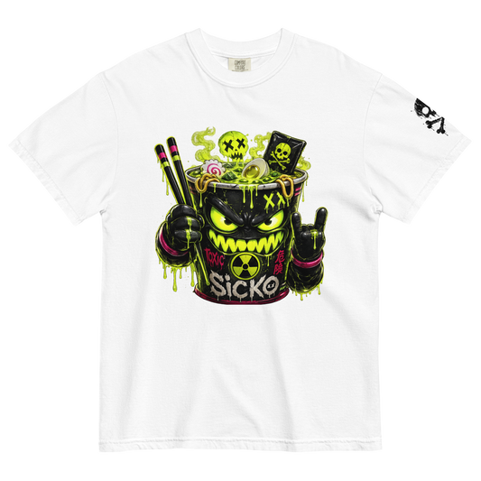 Mean Mug World SICKO Toxic Noodle Cup Deluxe Tee featuring original Toxic District character artwork
